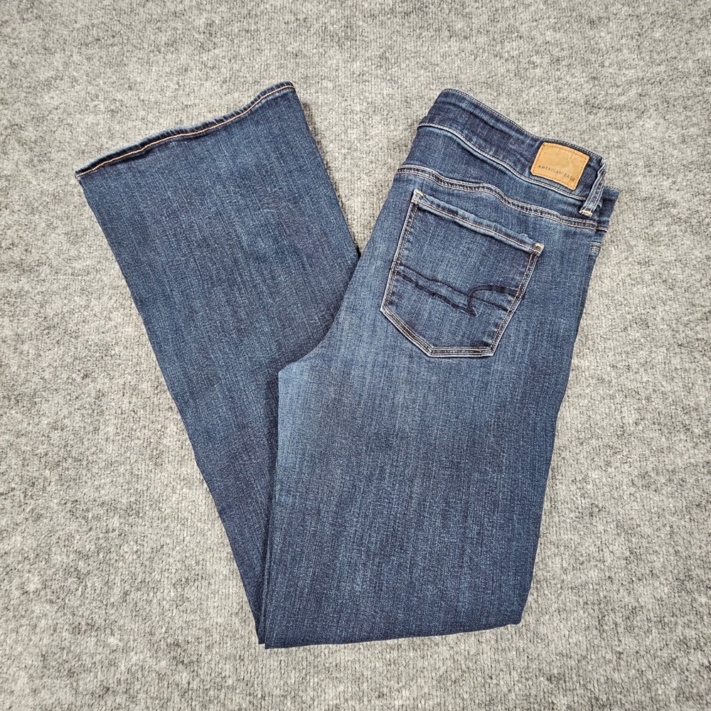 American Eagle‎ Artist Flare Jeans Womens Size 14 Regular Dark Wash Blue Stain